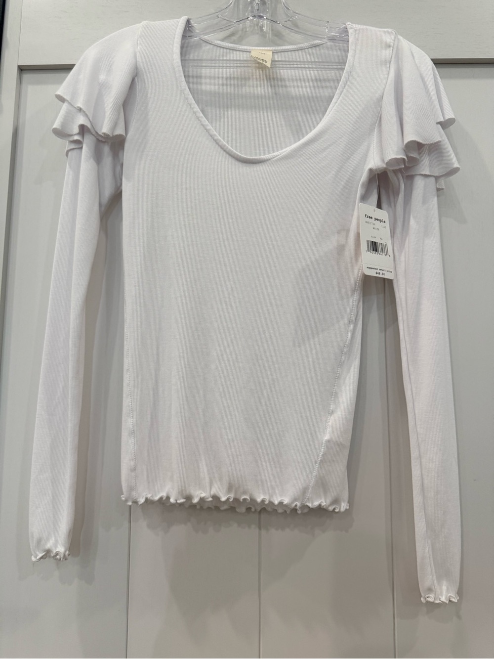 We The Free White Ruffle-Shoulder Long Sleeve Tee NWT
